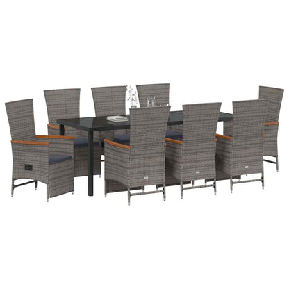 Tuin eettafelset met kussen 9 pcs Grijs poly rattan