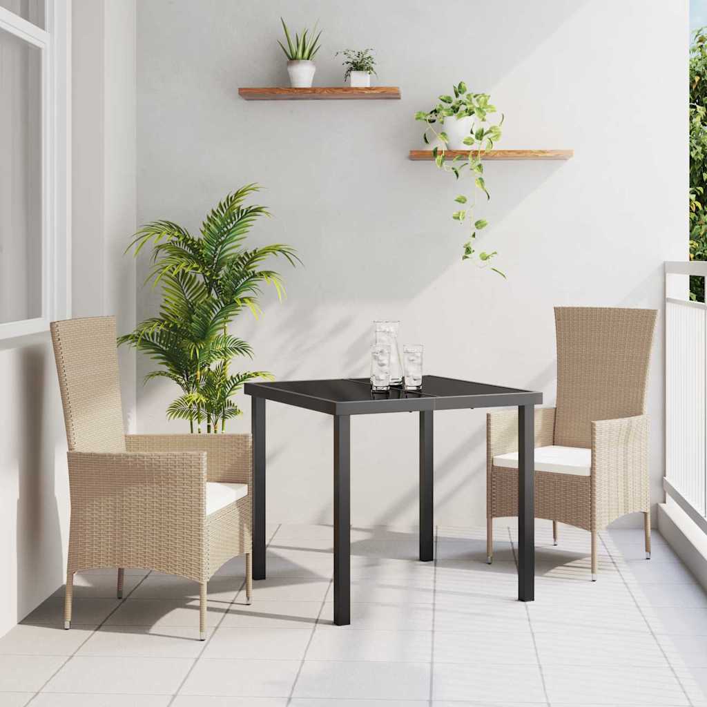 Tuin eettafelset met kussen 3 pcs Beige poly rattan