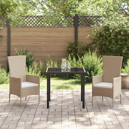 Tuin eettafelset met kussen 3 pcs Beige poly rattan
