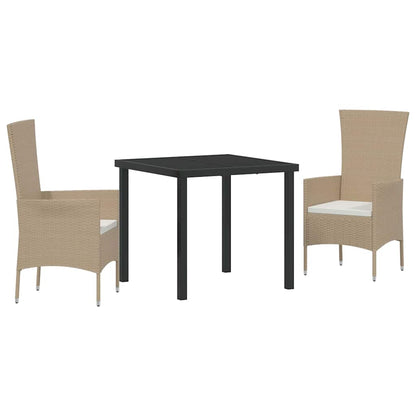 Tuin eettafelset met kussen 3 pcs Beige poly rattan