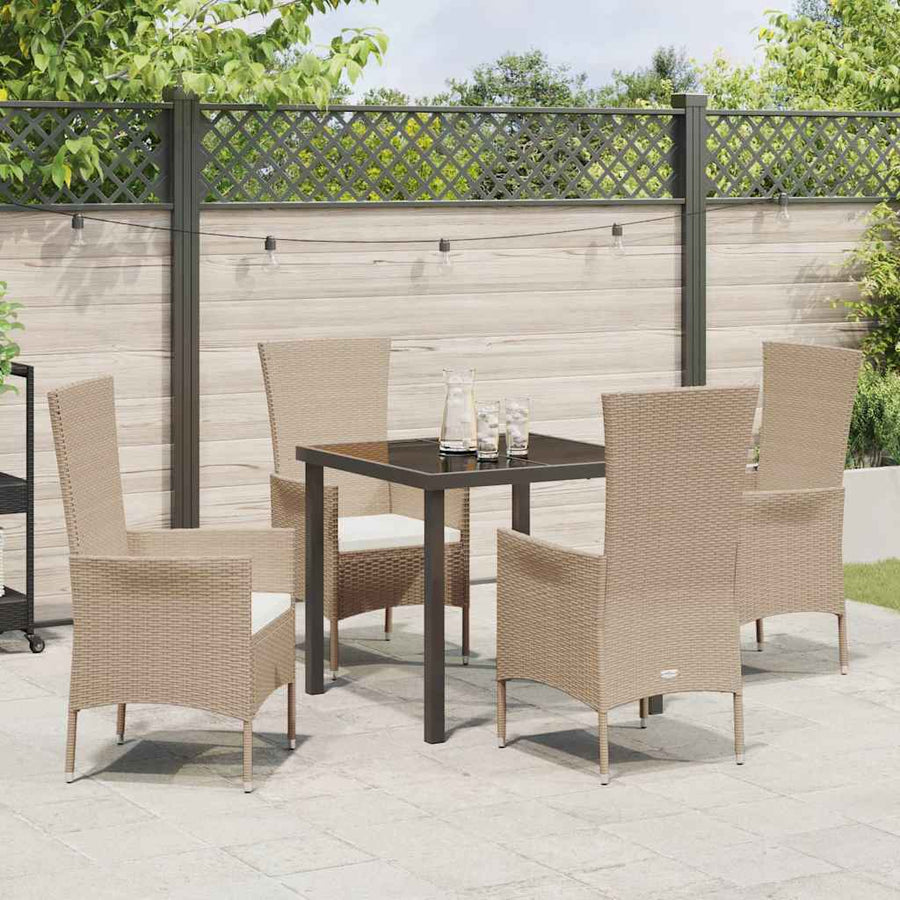 Tuin eettafelset met kussen 5 pcs Beige poly rattan
