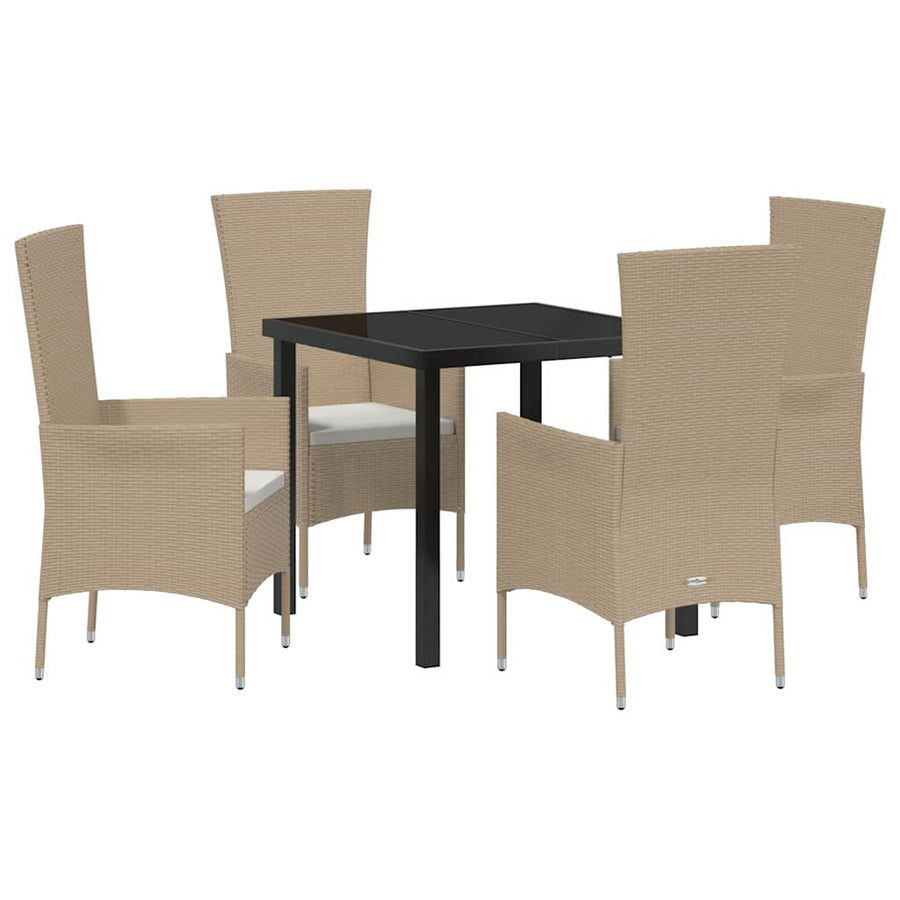 Tuin eettafelset met kussen 5 pcs Beige poly rattan