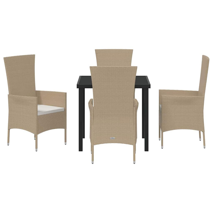Tuin eettafelset met kussen 5 pcs Beige poly rattan