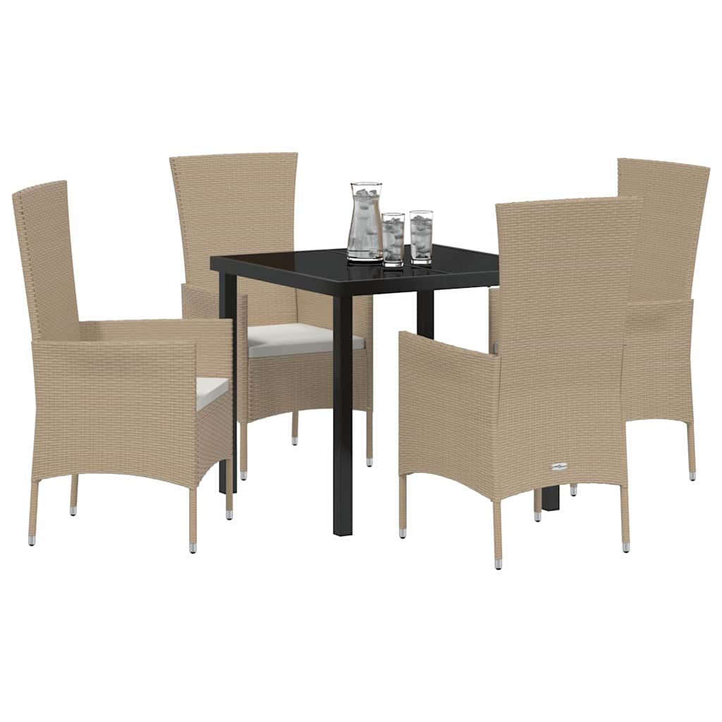 Tuin eettafelset met kussen 5 pcs Beige poly rattan