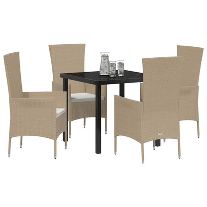 Tuin eettafelset met kussen 5 pcs Beige poly rattan