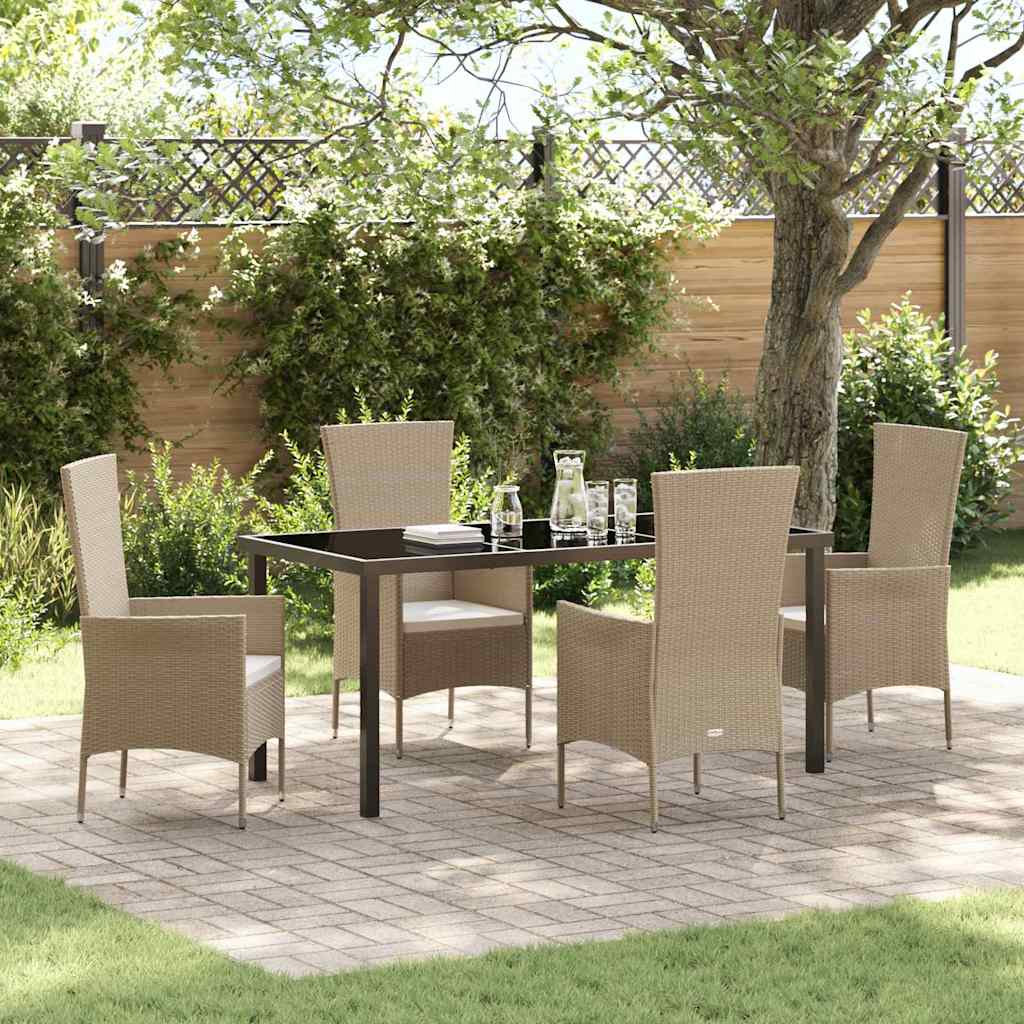 Tuin eettafelset met kussen 5 pcs Beige poly rattan