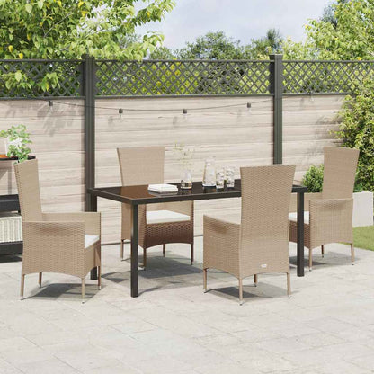 Tuin eettafelset met kussen 5 pcs Beige poly rattan