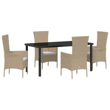 Tuin eettafelset met kussen 5 pcs Beige poly rattan