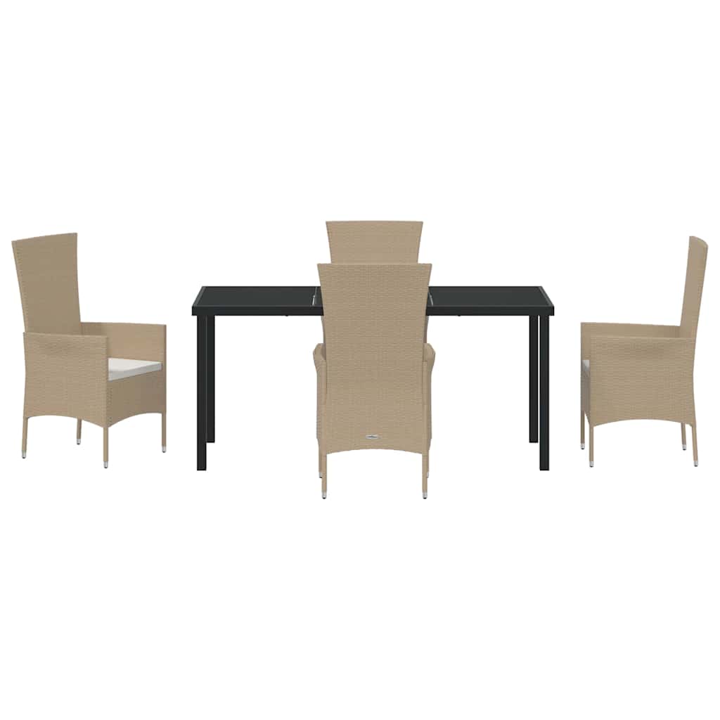Tuin eettafelset met kussen 5 pcs Beige poly rattan