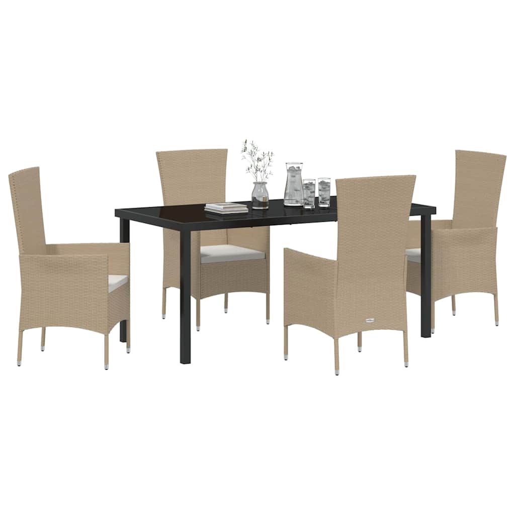 Tuin eettafelset met kussen 5 pcs Beige poly rattan