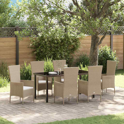 Tuin eettafelset met kussen 7 pcs Beige poly rattan