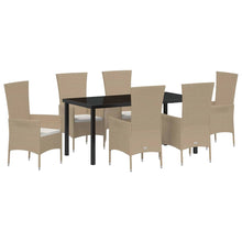 Tuin eettafelset met kussen 7 pcs Beige poly rattan