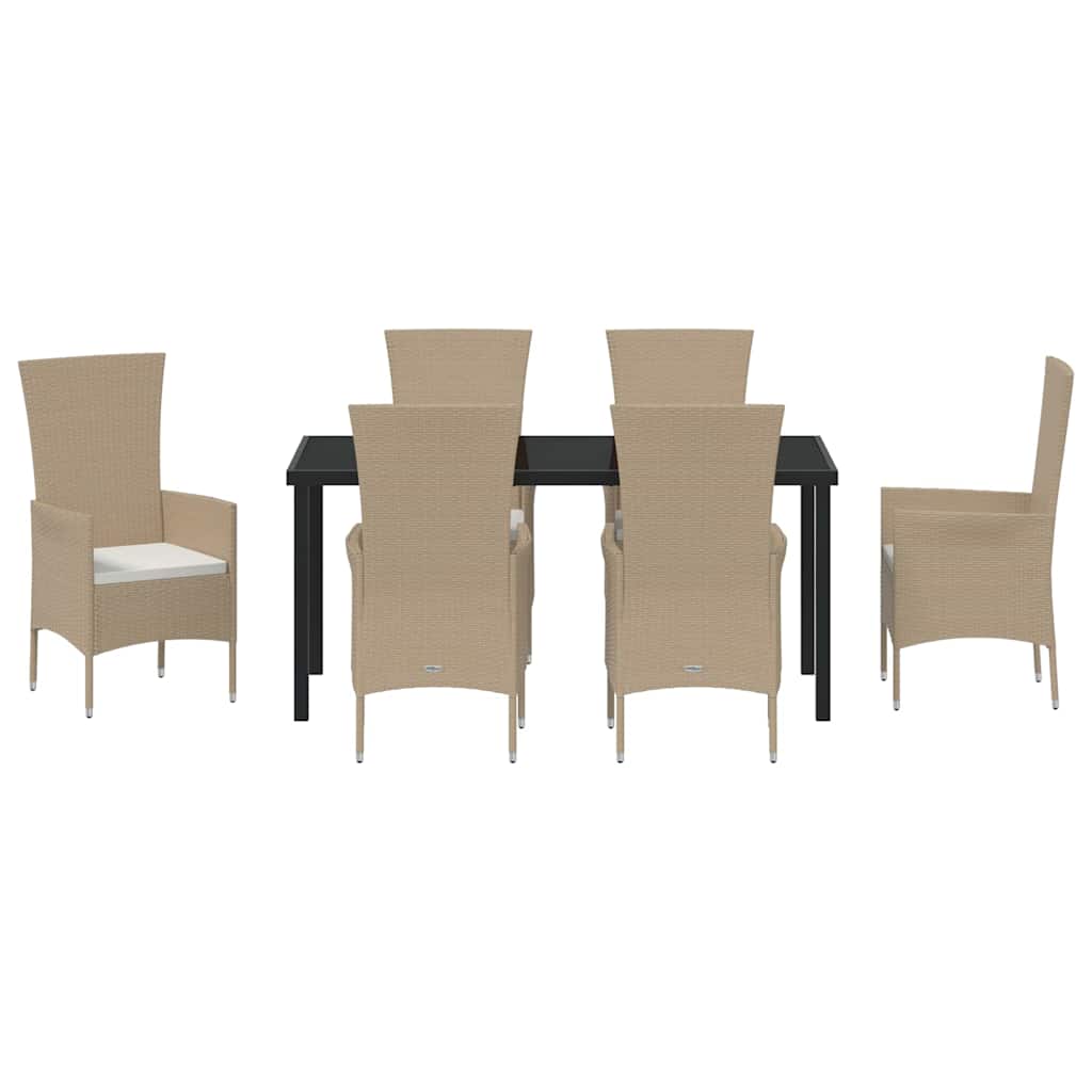 Tuin eettafelset met kussen 7 pcs Beige poly rattan
