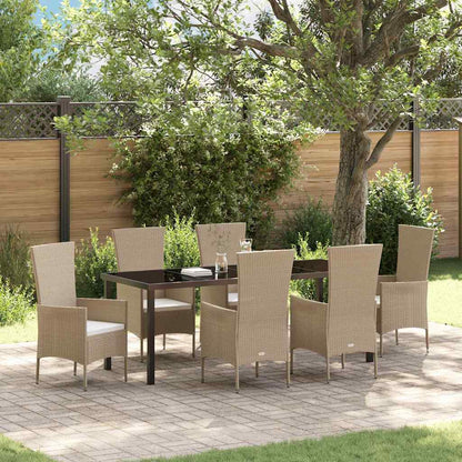 Tuin Eettafelset Met Kussen 7 Pcs Beige Poly Rattan