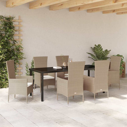 Tuin Eettafelset Met Kussen 7 Pcs Beige Poly Rattan
