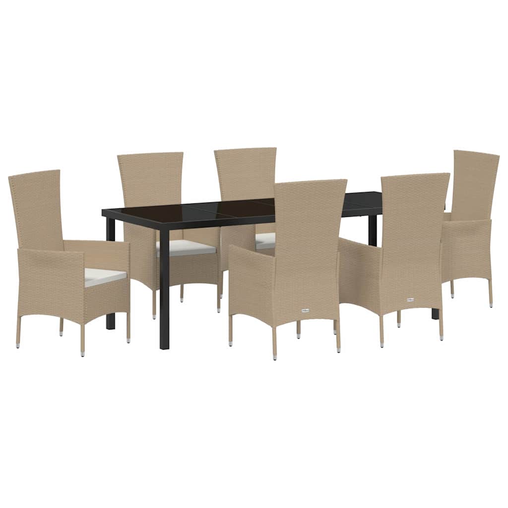 Tuin Eettafelset Met Kussen 7 Pcs Beige Poly Rattan