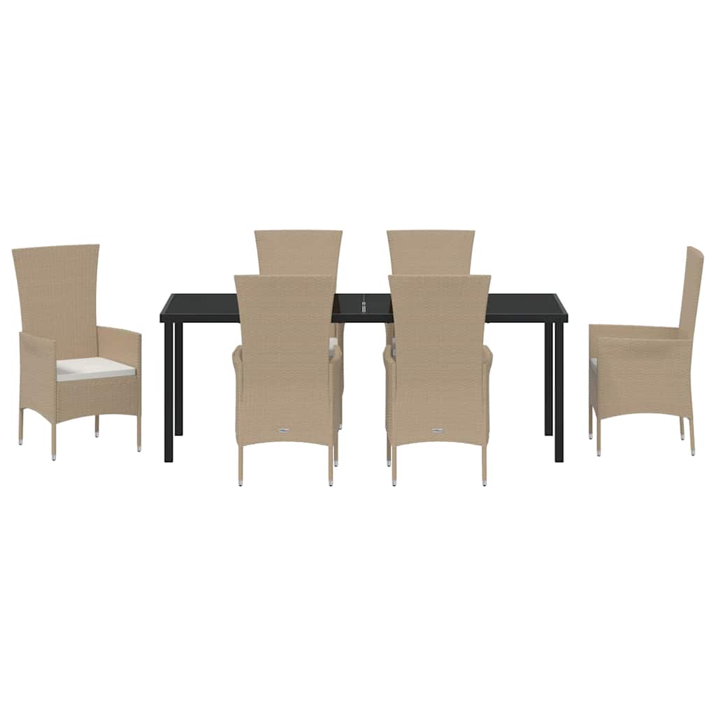 Tuin Eettafelset Met Kussen 7 Pcs Beige Poly Rattan