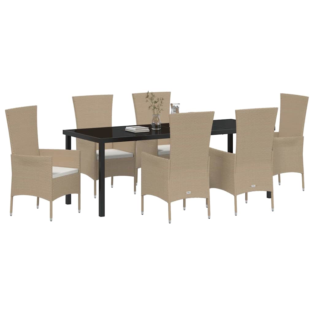 Tuin Eettafelset Met Kussen 7 Pcs Beige Poly Rattan
