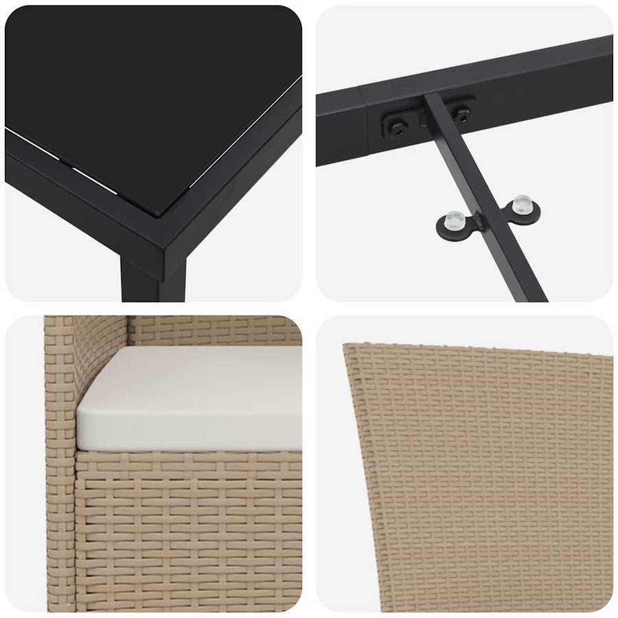 Tuin Eettafelset Met Kussen 9 Pcs Beige Poly Rattan