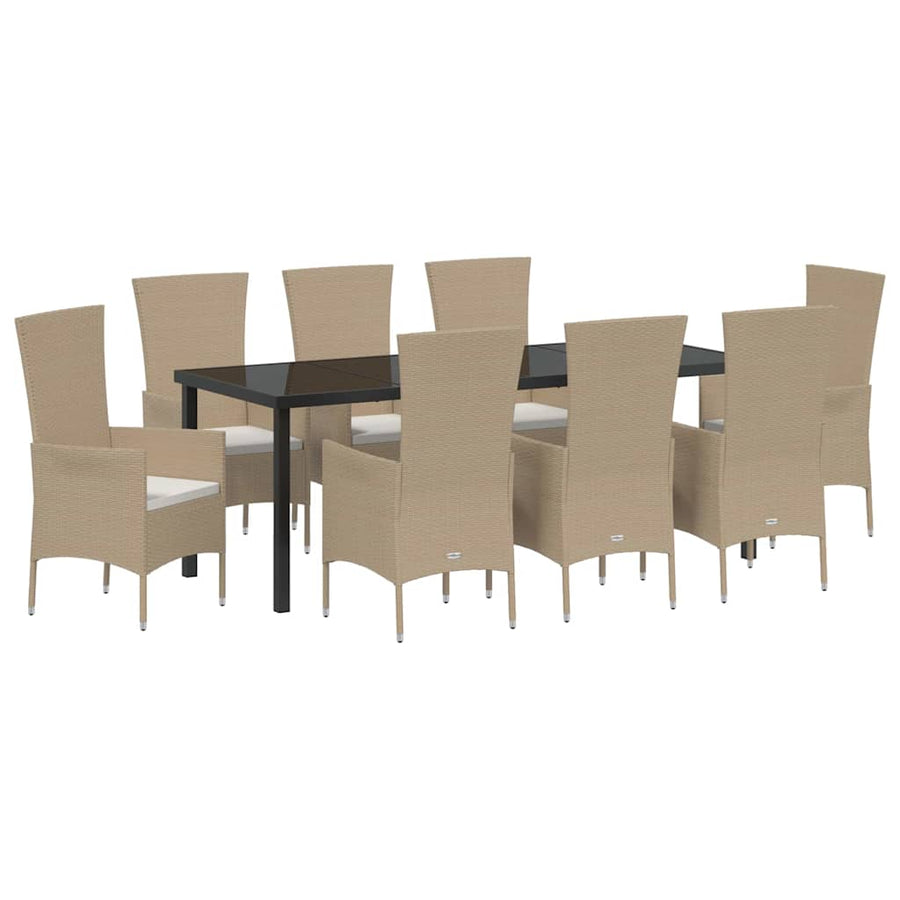 Tuin Eettafelset Met Kussen 9 Pcs Beige Poly Rattan