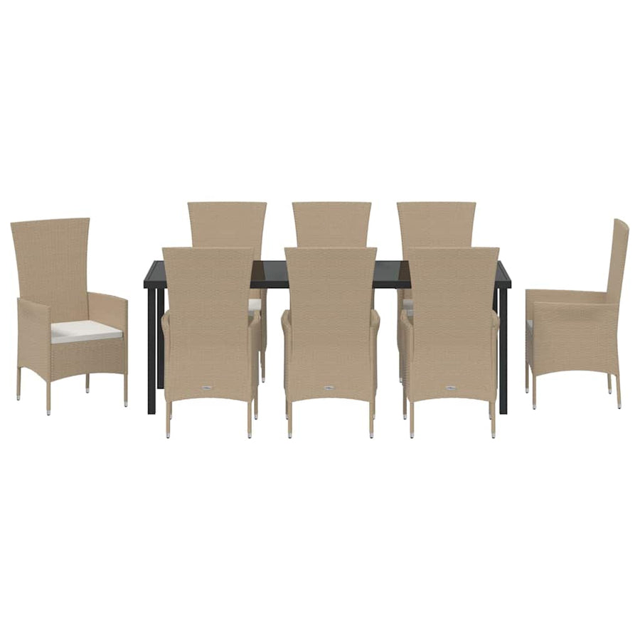 Tuin Eettafelset Met Kussen 9 Pcs Beige Poly Rattan