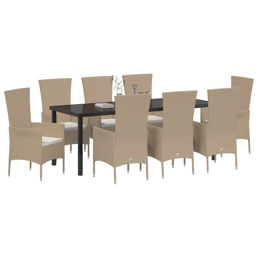 Tuin Eettafelset Met Kussen 9 Pcs Beige Poly Rattan