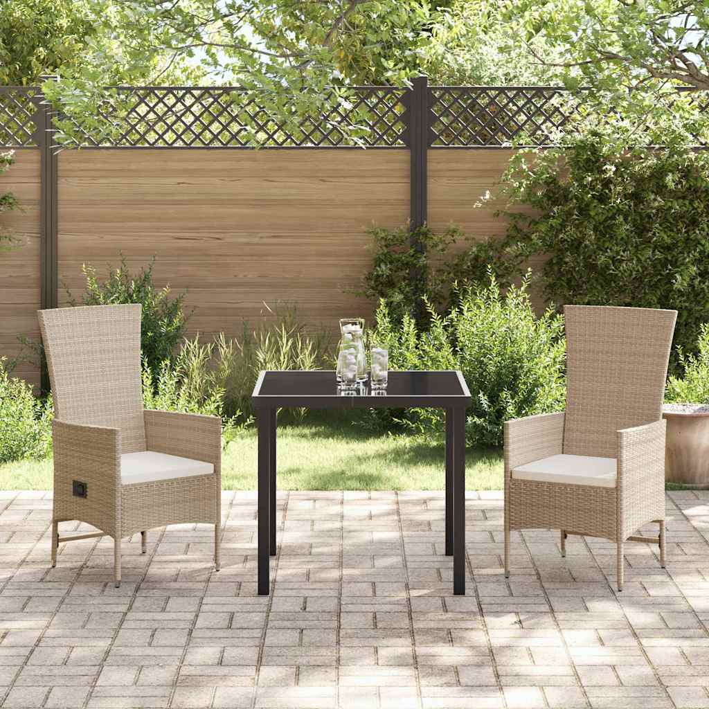 Tuin eettafelset met kussen 3 pcs Beige poly rattan