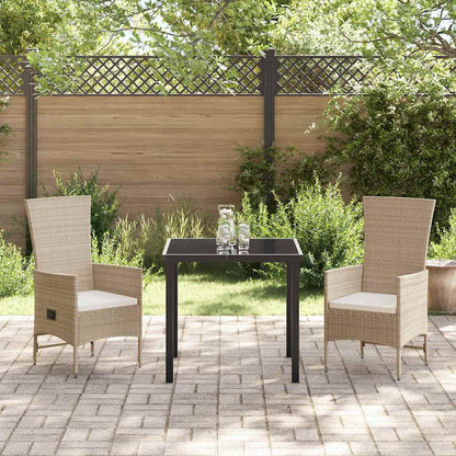 Tuin eettafelset met kussen 3 pcs Beige poly rattan