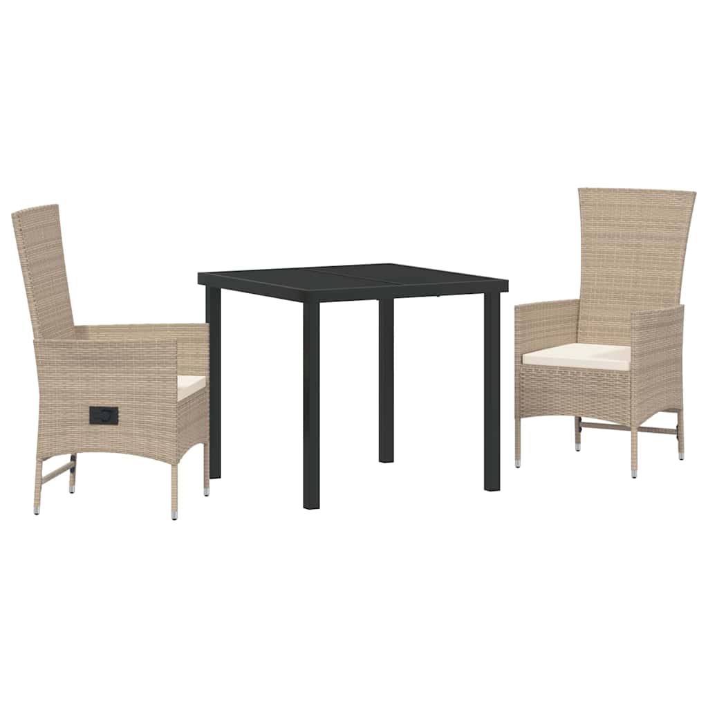 Tuin eettafelset met kussen 3 pcs Beige poly rattan