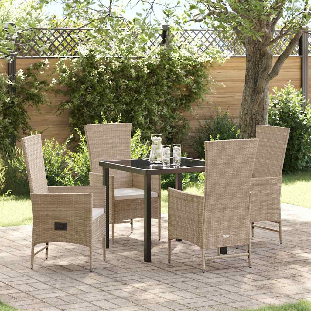 Tuin eettafelset met kussen 5 pcs Beige poly rattan