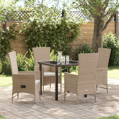 Tuin eettafelset met kussen 5 pcs Beige poly rattan