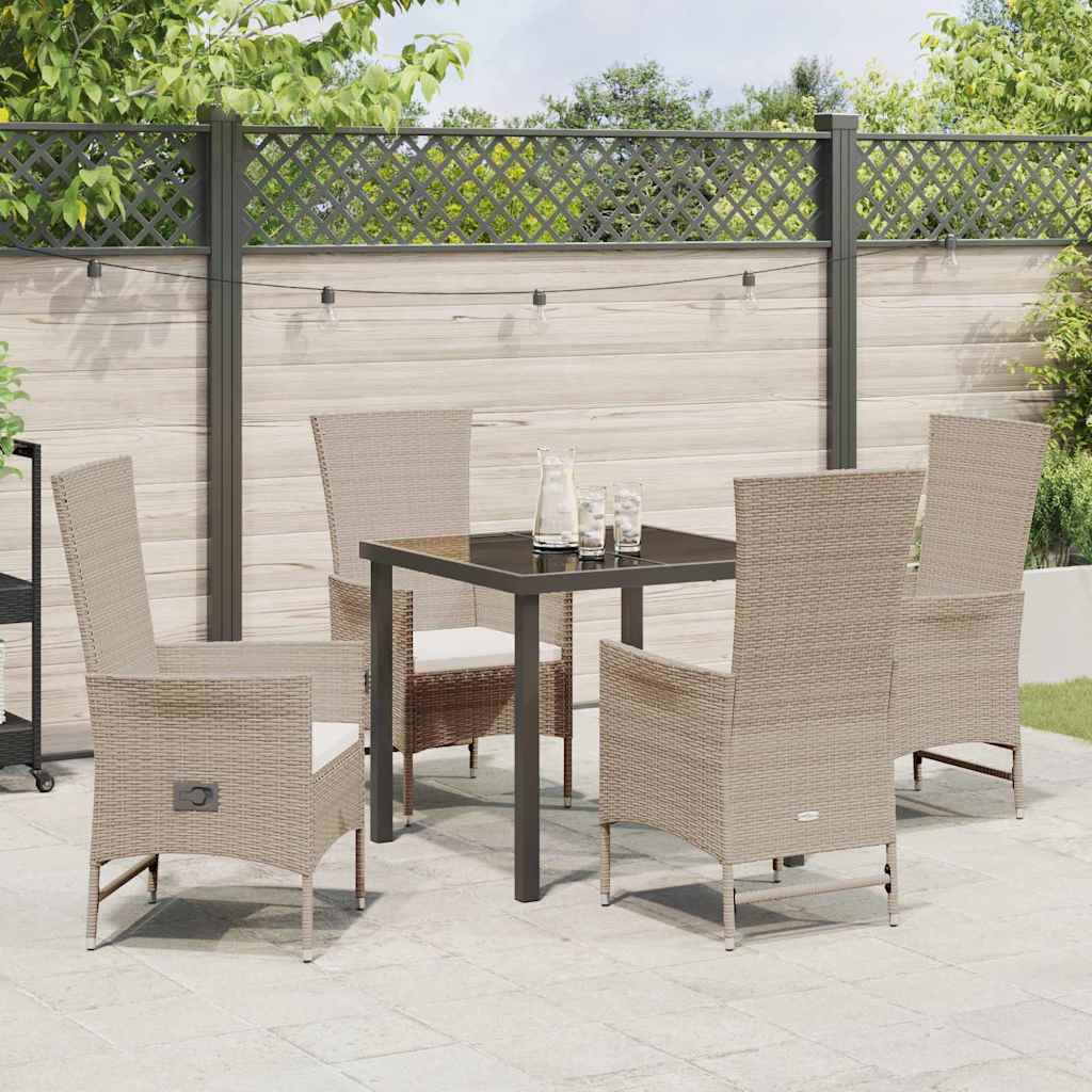 Tuin eettafelset met kussen 5 pcs Beige poly rattan