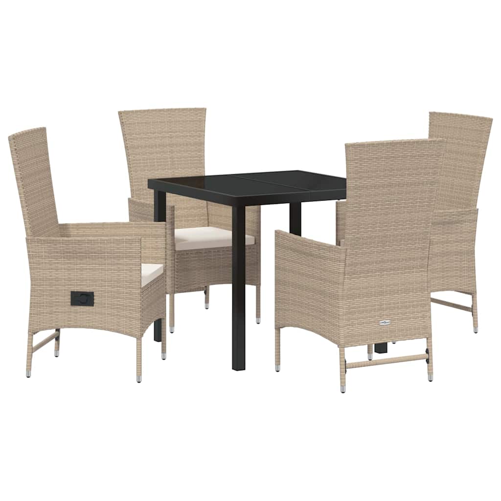 Tuin eettafelset met kussen 5 pcs Beige poly rattan