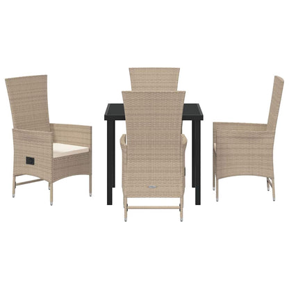 Tuin eettafelset met kussen 5 pcs Beige poly rattan