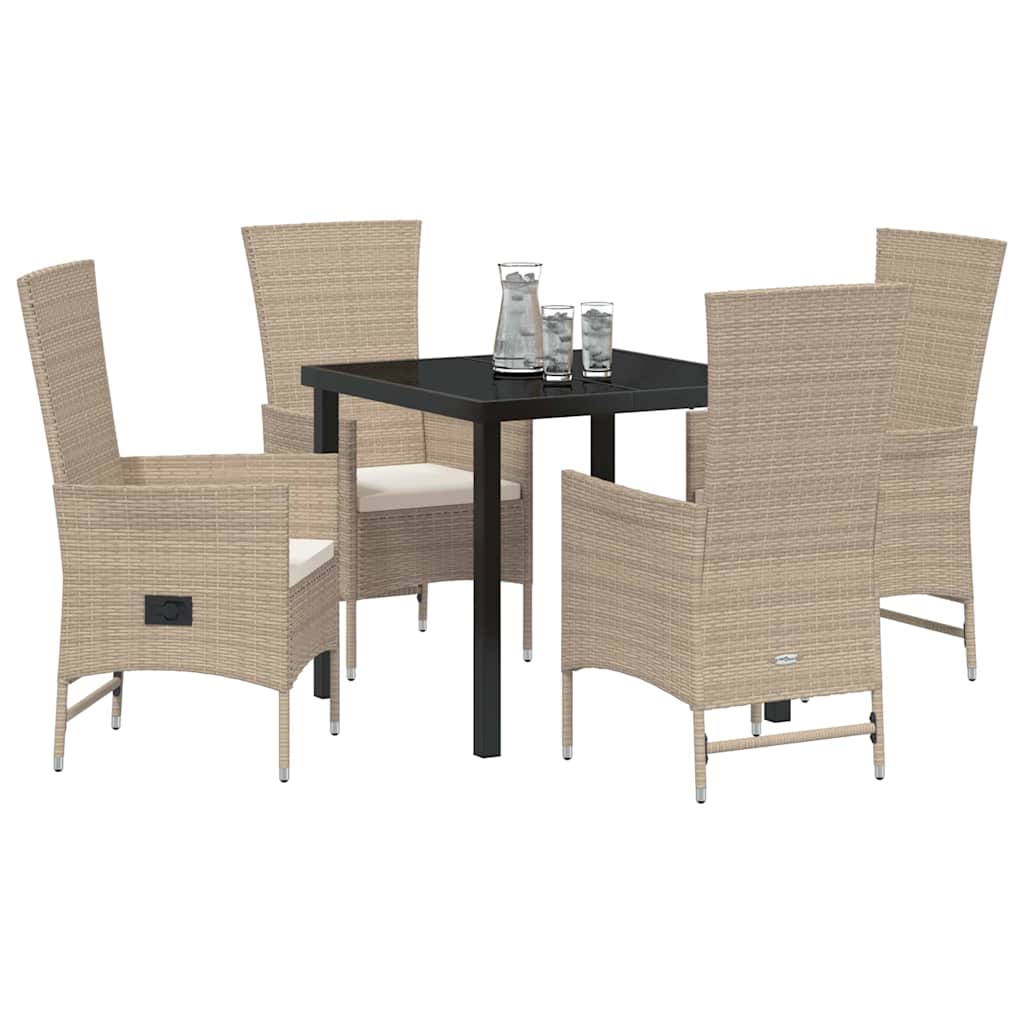 Tuin eettafelset met kussen 5 pcs Beige poly rattan