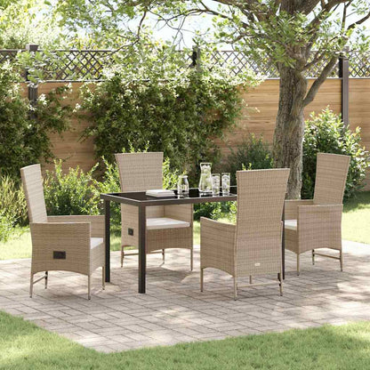 Tuin eettafelset met kussen 5 pcs Beige poly rattan