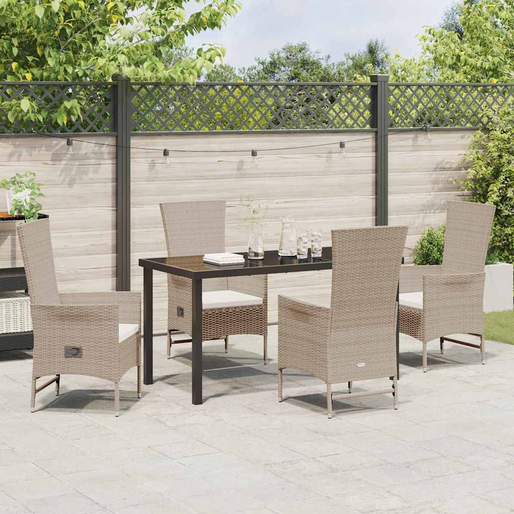 Tuin eettafelset met kussen 5 pcs Beige poly rattan
