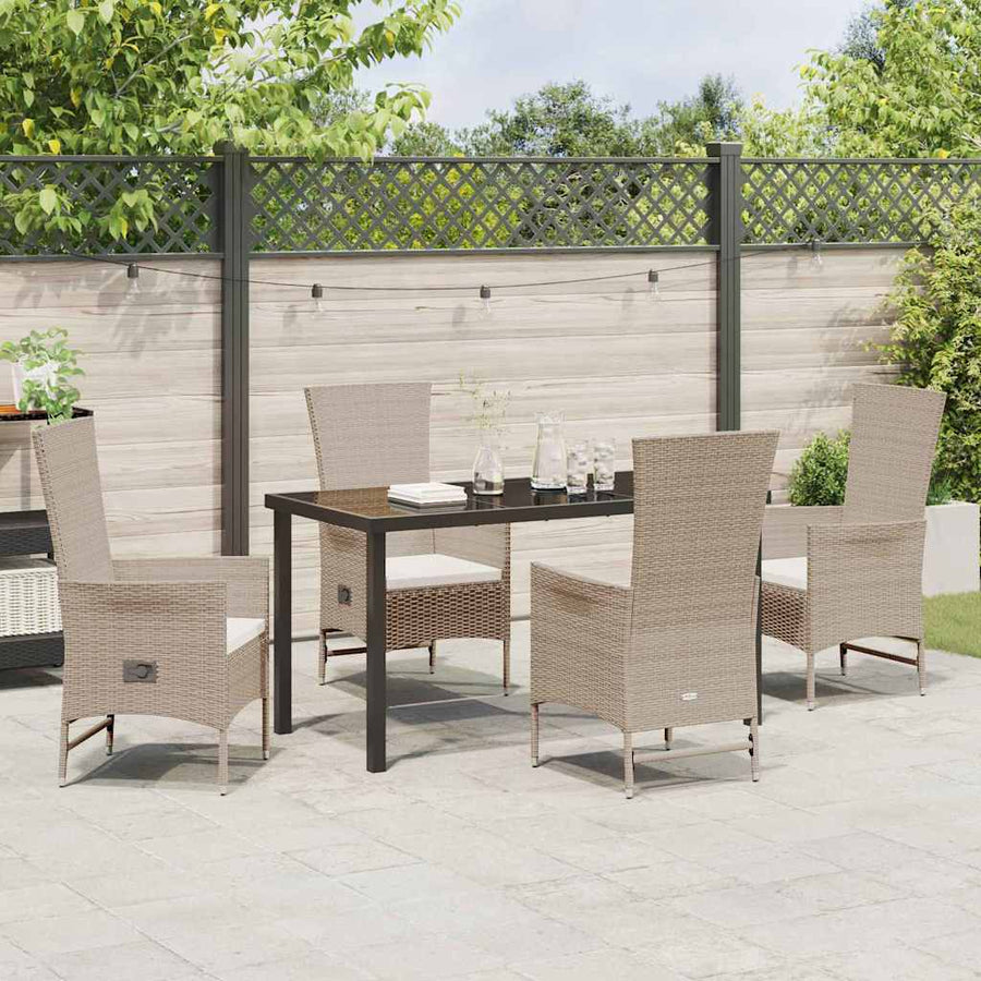 Tuin eettafelset met kussen 5 pcs Beige poly rattan