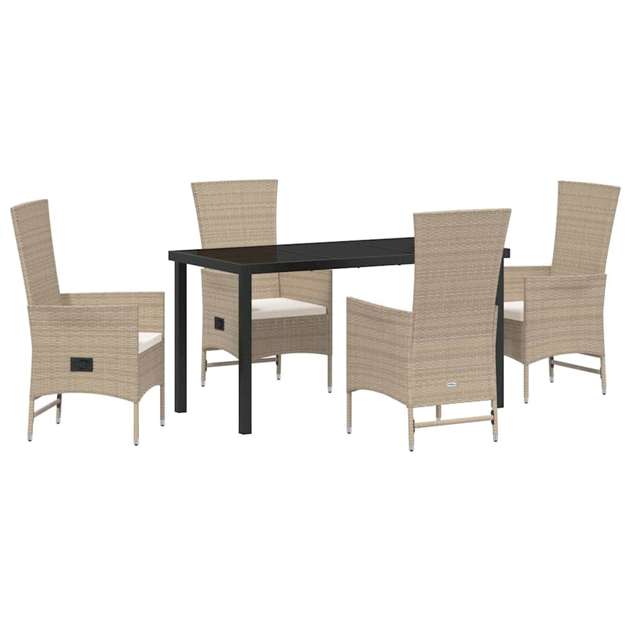 Tuin eettafelset met kussen 5 pcs Beige poly rattan