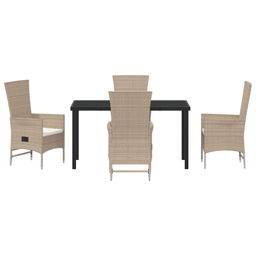 Tuin eettafelset met kussen 5 pcs Beige poly rattan