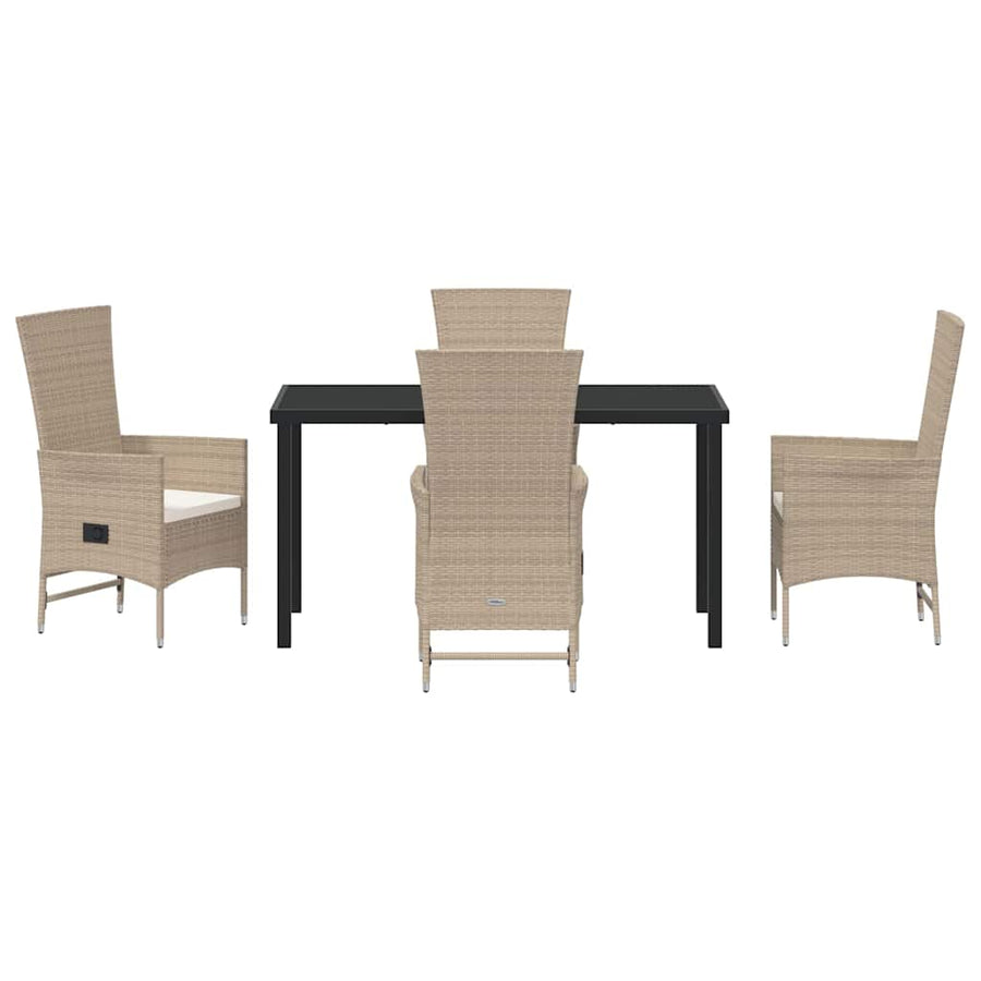 Tuin eettafelset met kussen 5 pcs Beige poly rattan