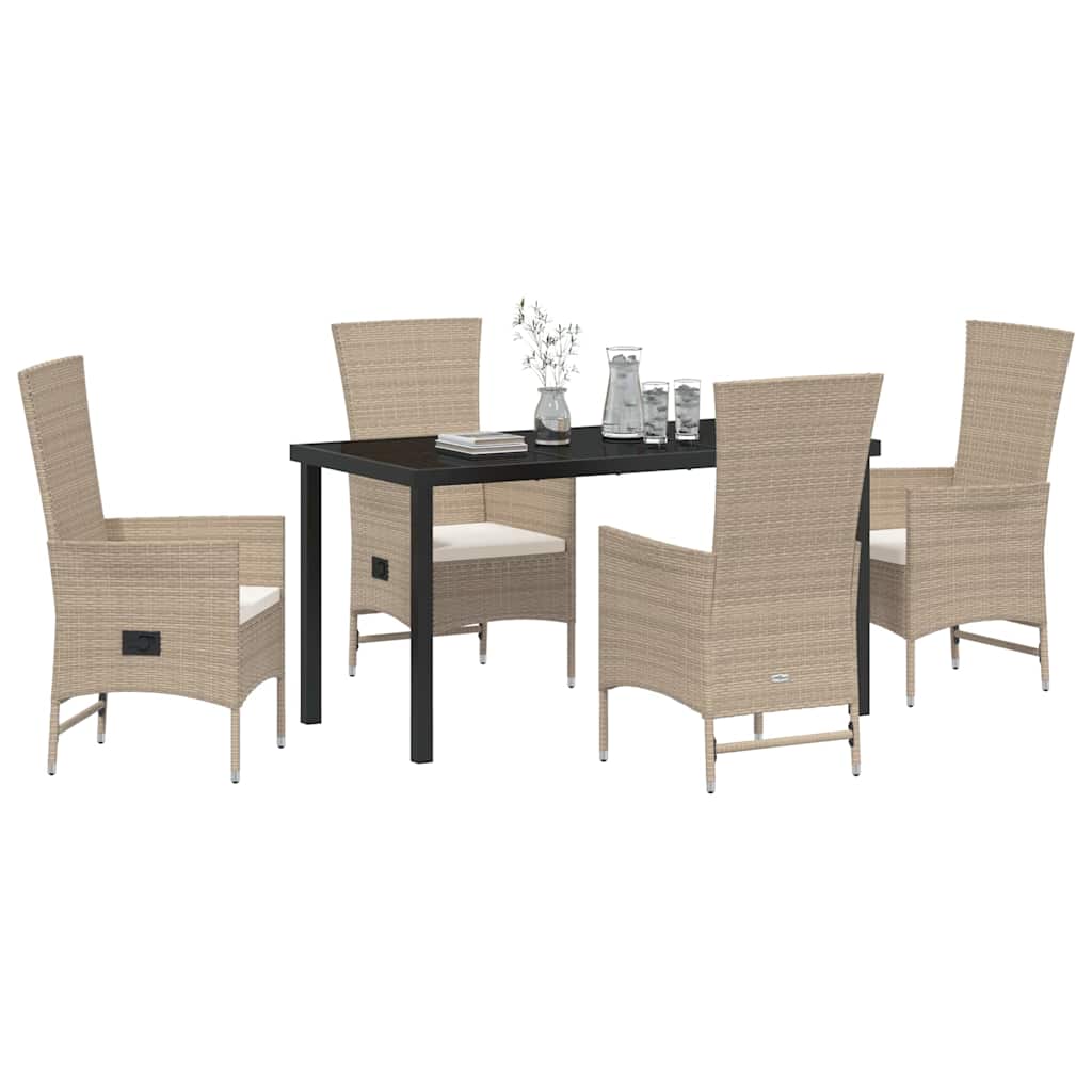 Tuin eettafelset met kussen 5 pcs Beige poly rattan