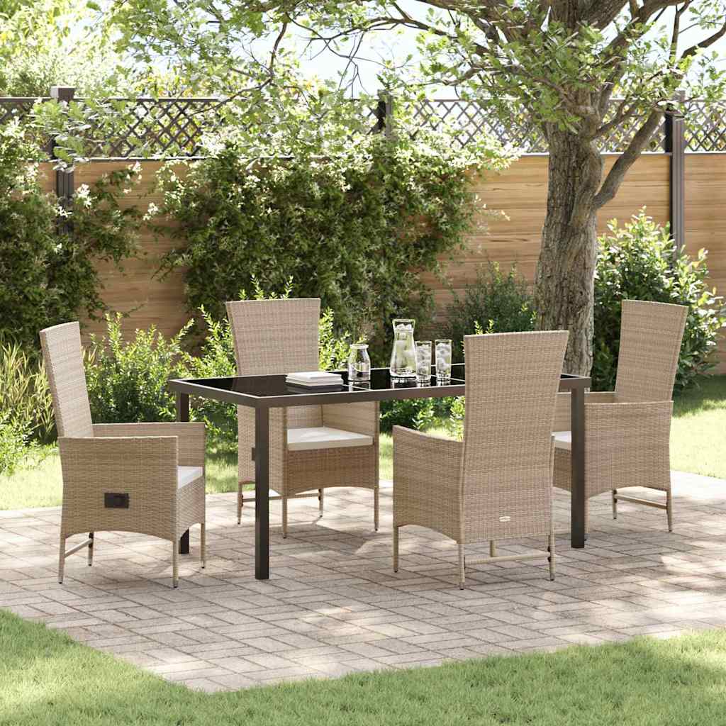 Tuin eettafelset met kussen 5 pcs Beige poly rattan