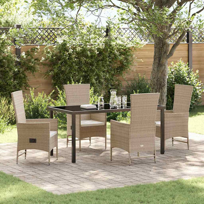 Tuin eettafelset met kussen 5 pcs Beige poly rattan