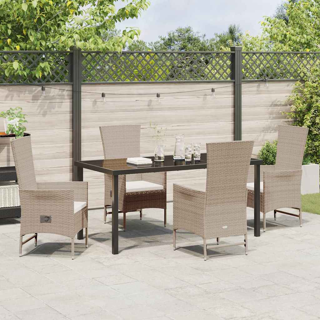 Tuin eettafelset met kussen 5 pcs Beige poly rattan