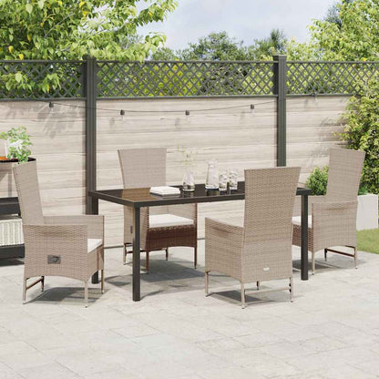 Tuin eettafelset met kussen 5 pcs Beige poly rattan