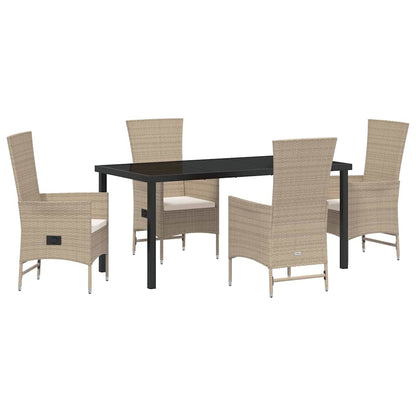 Tuin eettafelset met kussen 5 pcs Beige poly rattan