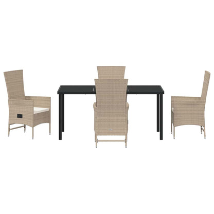 Tuin eettafelset met kussen 5 pcs Beige poly rattan
