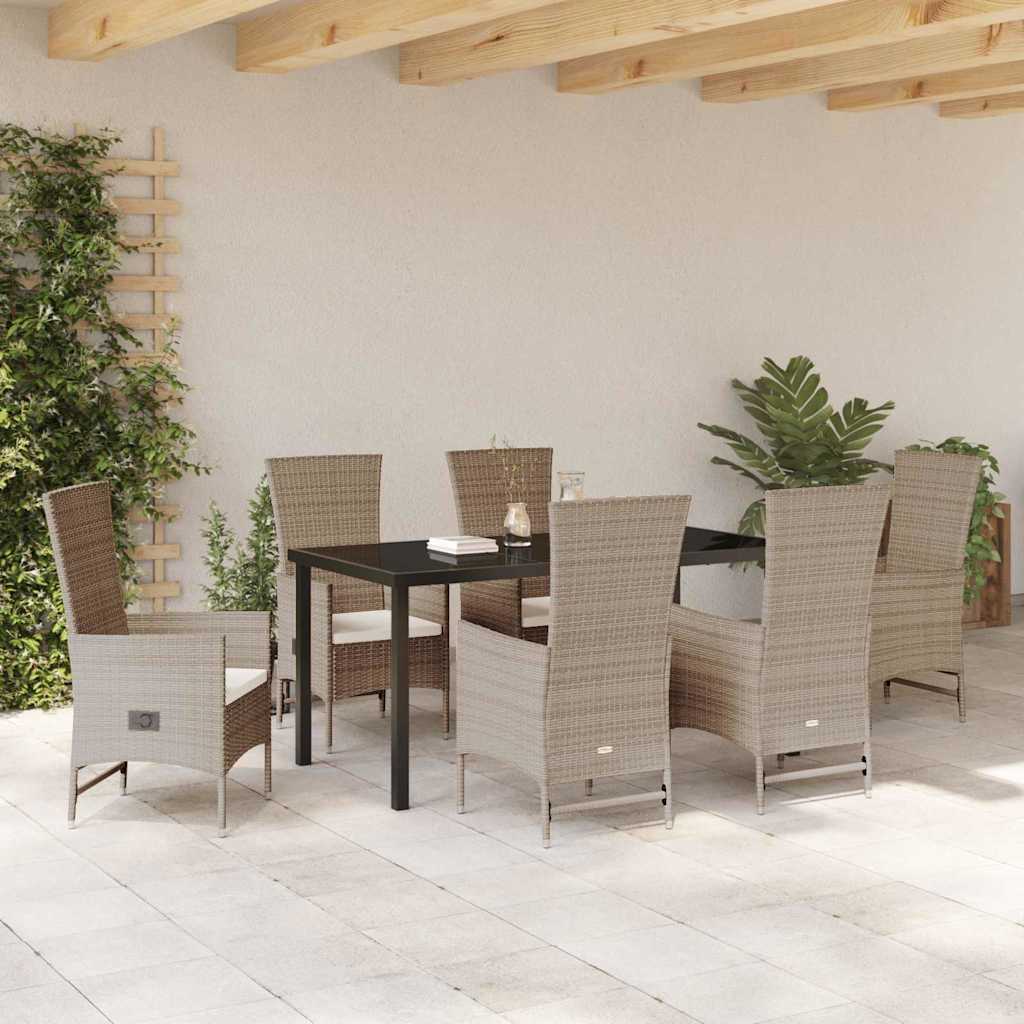 Tuin eettafelset met kussen 7 pcs Beige poly rattan