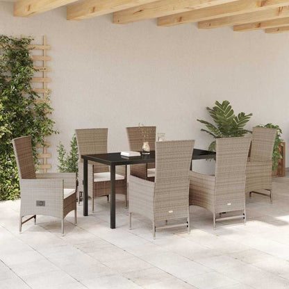 Tuin eettafelset met kussen 7 pcs Beige poly rattan